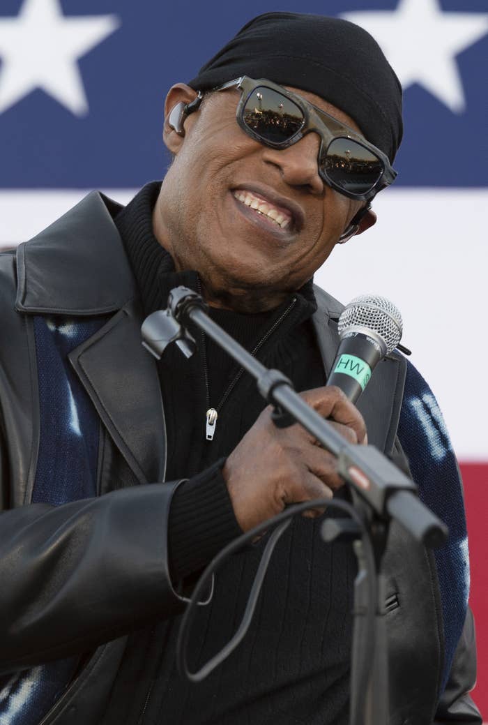Stevie Wonder performs at a mobilization event in Detroit, Michigan, hosted by Democratic Presidential Candidate Joe Biden and former US President Barack Obama, in October of 2020