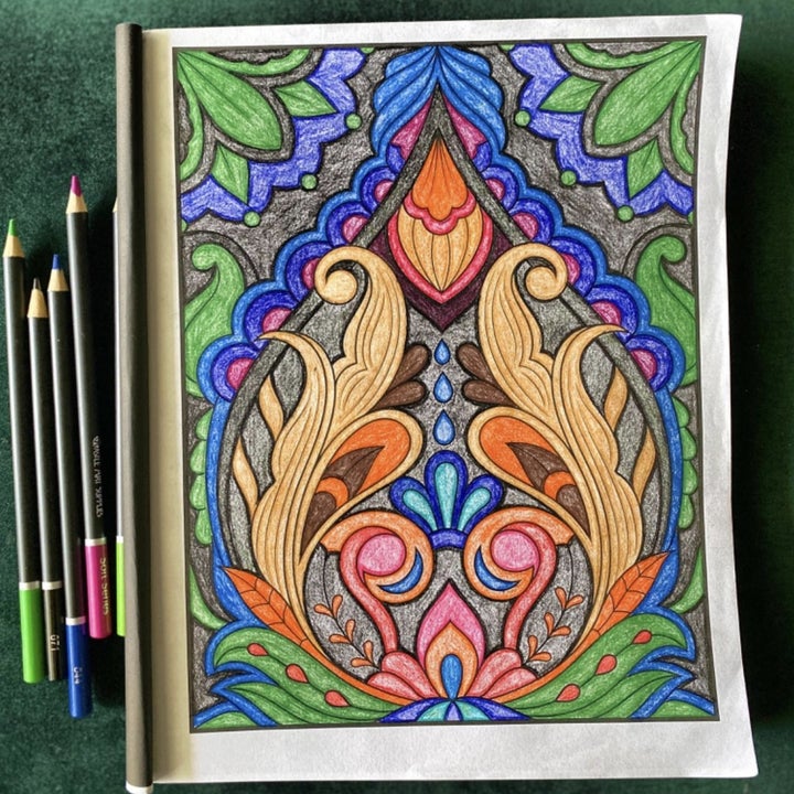 a filled-in page of the coloring book