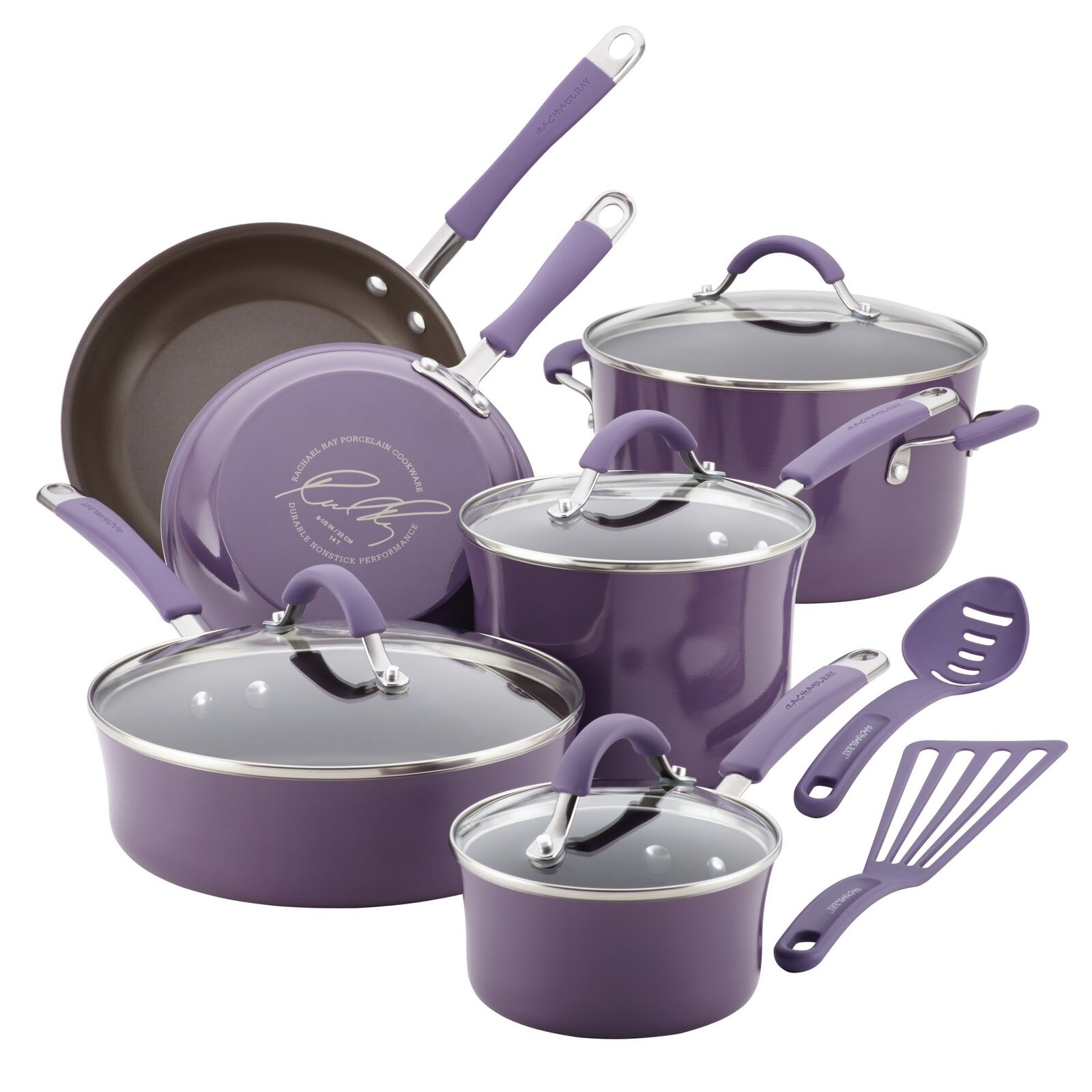the set of pots and pans in purple