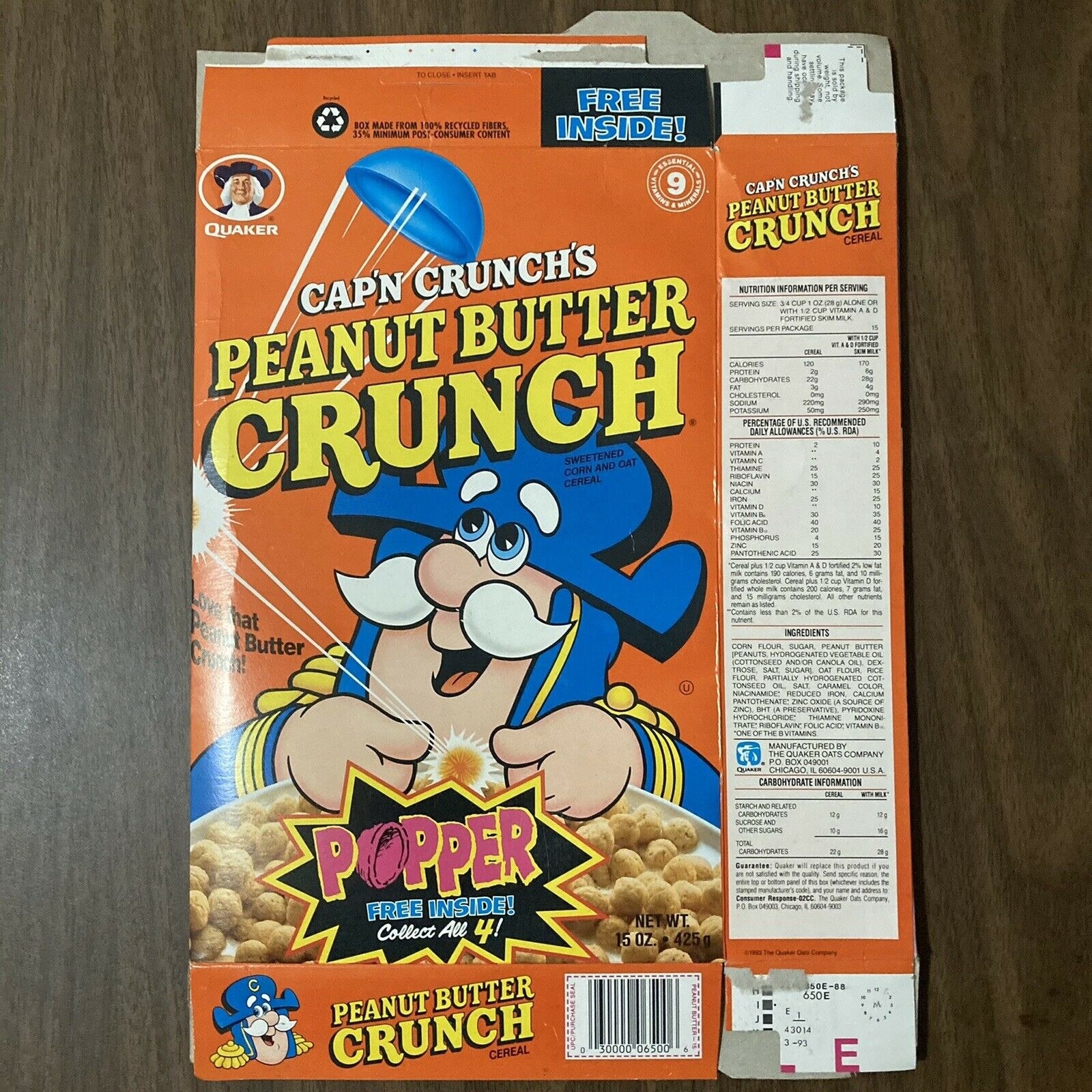 An old box of Cap&#x27;n Crunch Peanut Butter cereal