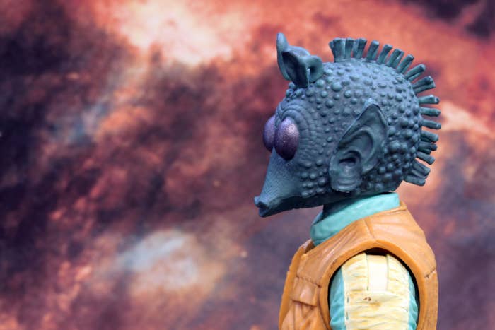 A model of Greedo from Hasbro, an alien bounty hunter from the &quot;Star Wars&quot; film franchise.