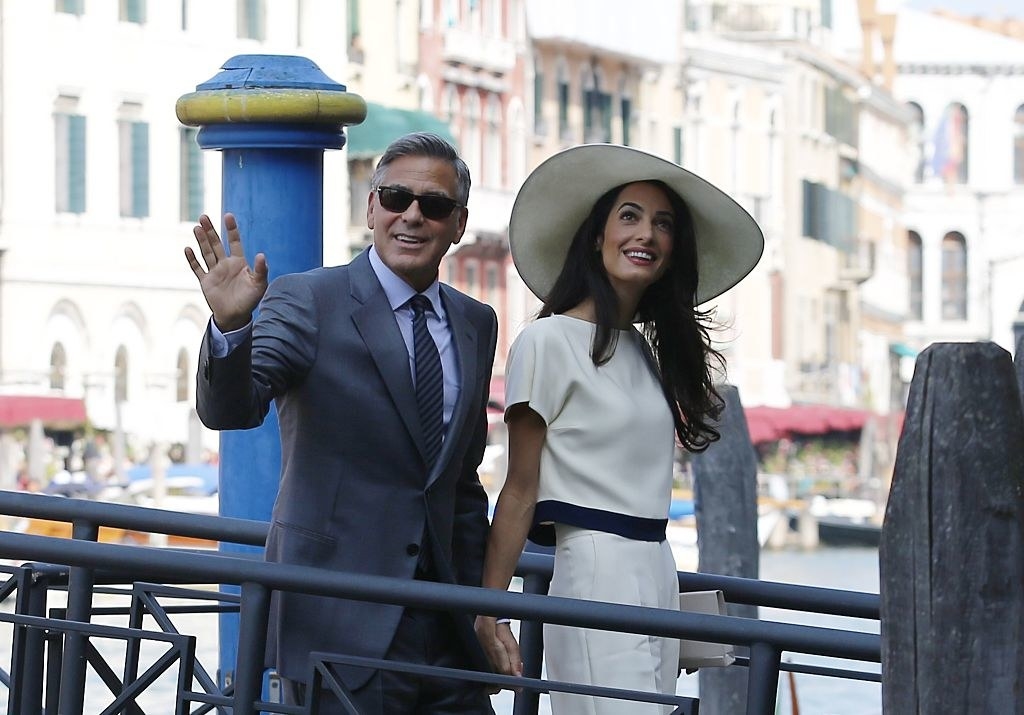 Amal and George on their way to their civil ceremony