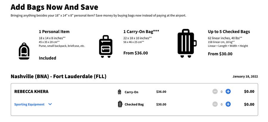 Add baggage spirit airlines sales