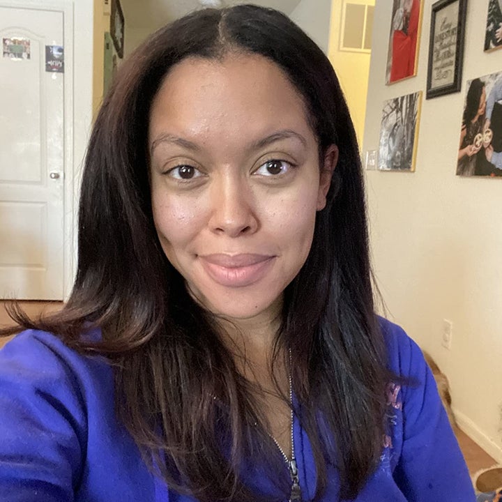 Reviewer with straight hair after using brush