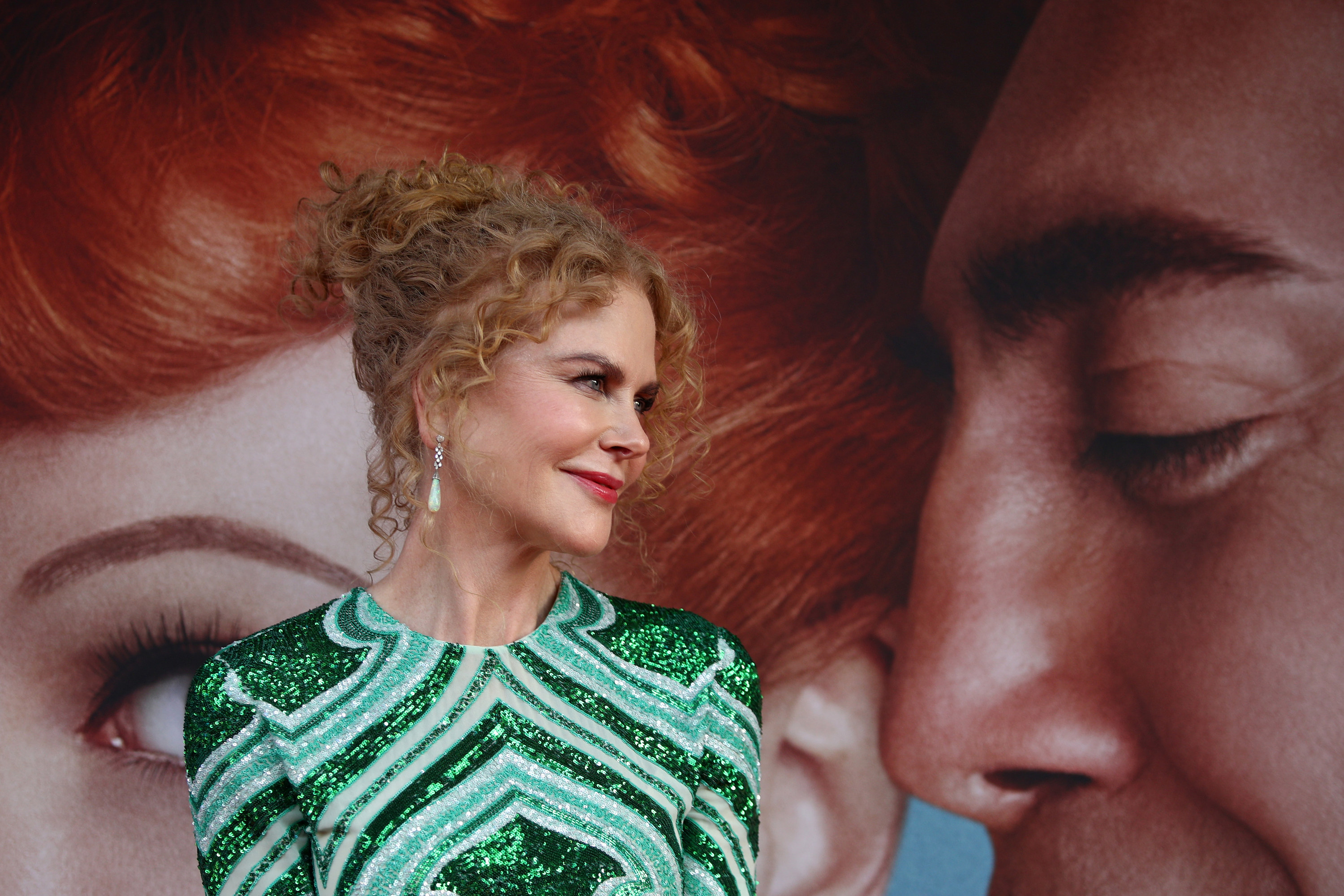 Nicole Kidman in a green sequined gown at the premiere of Being the Ricardos