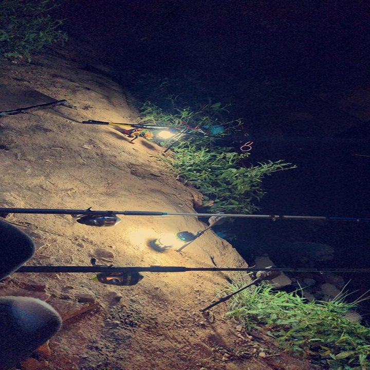 Reviewer photo of them night fishing and using the lantern