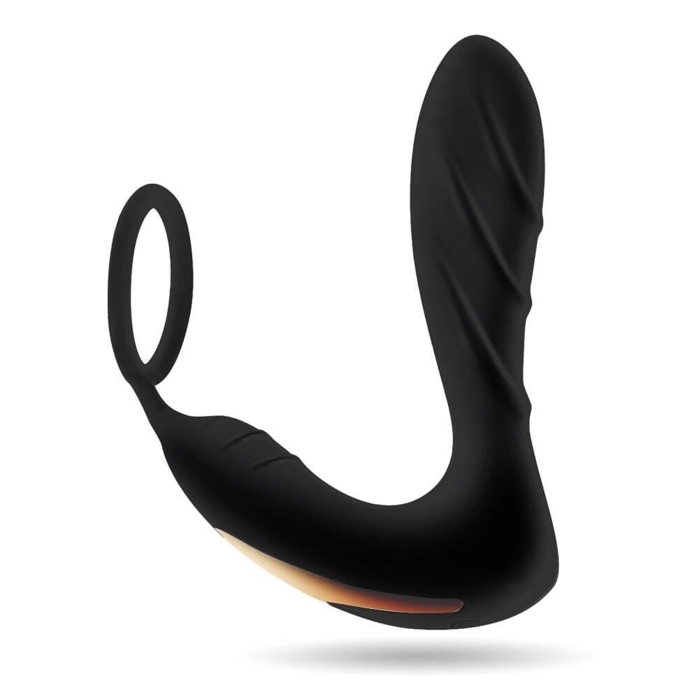 Black butt plug and vibrating cock ring