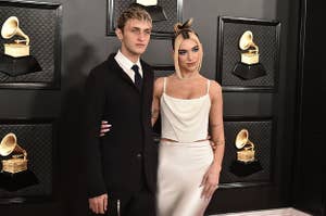 Lipa and Hadid pose for a photo togehter on the Grammys red carpet