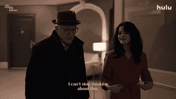 Selena Gomez as Mabel Mora says &quot;I can&#x27;t stop thinking about this&quot; to Steve Martin as Charles-Haden Savage as they walk into a hallway in &quot;Only Murders in the Building&quot;