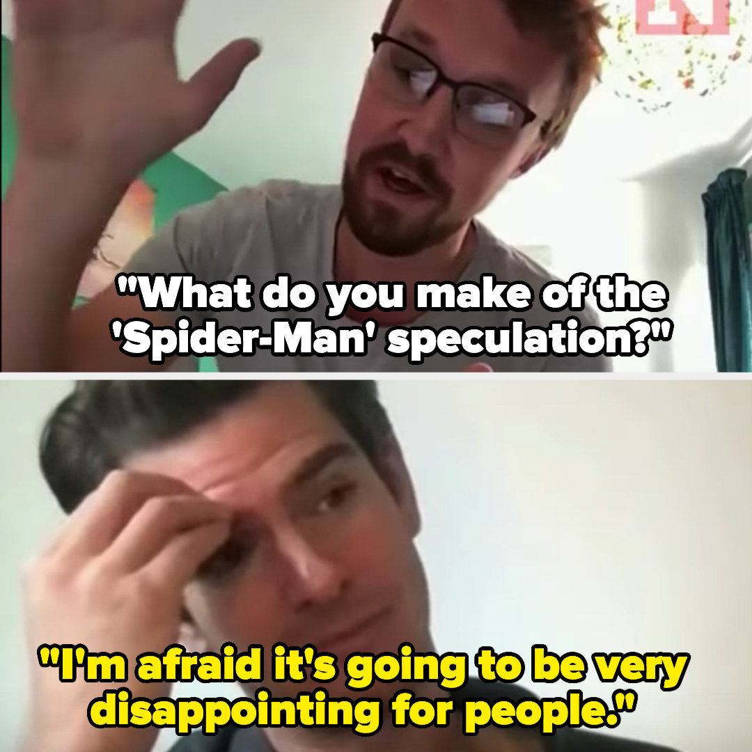 interviewer asks what Andrew thinks of the Spider-Man speculation and Andrew says it&#x27;s going to be very disappointing for people