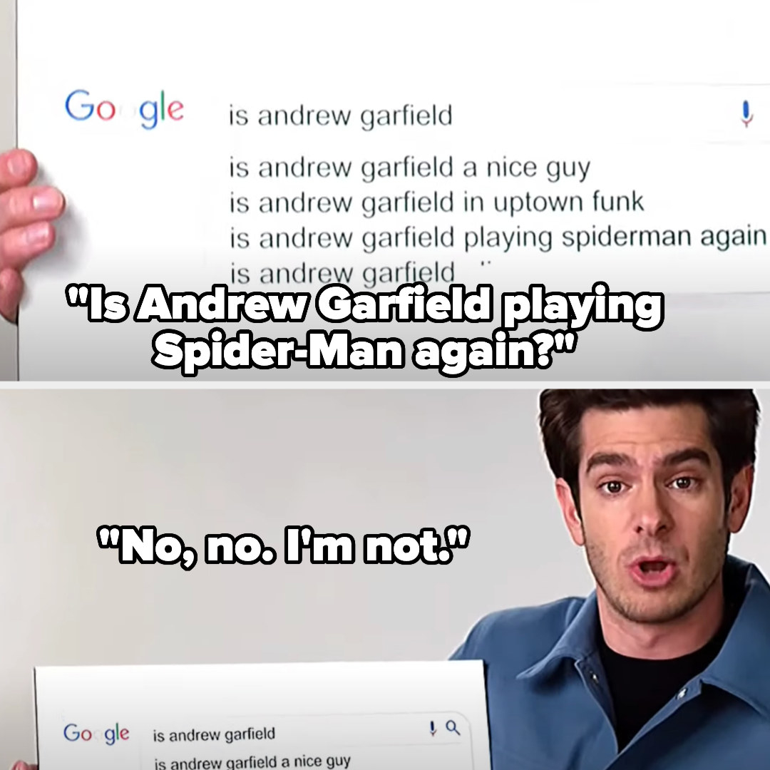 Andrew reads a google question asking if he&#x27;s playing spider-man again, and says he&#x27;s not