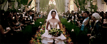 Araminta walks down the aisle at her wedding in Crazy Rich Asians