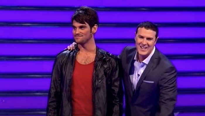 contestant damien and host paddy on take me out