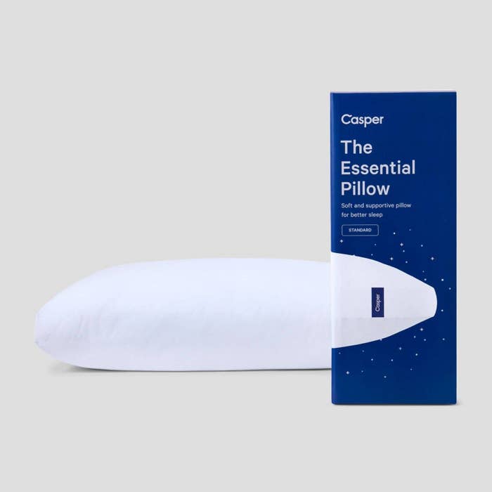 A white pillow in a Casper box