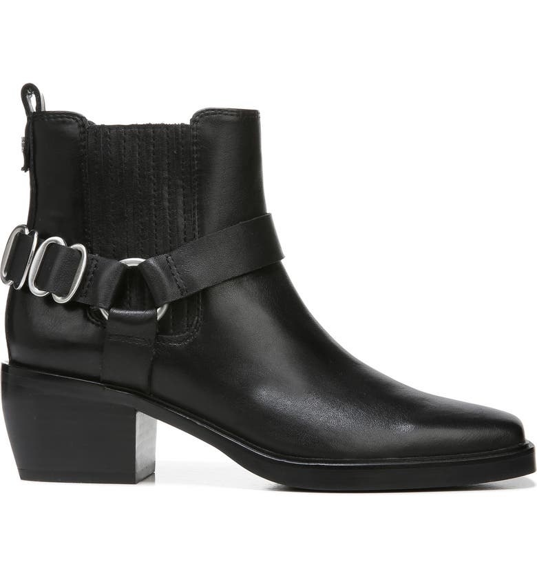 A leather ankle boot with a heel