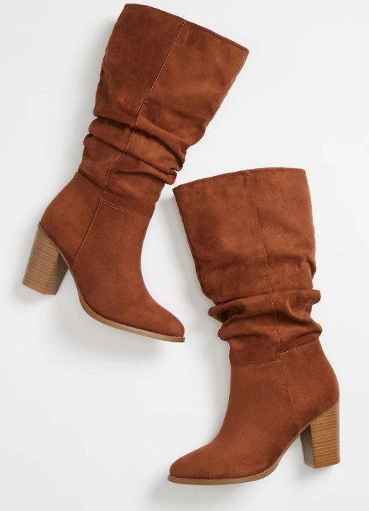 the brown slouchy tall boots with a 2.5-inch heel