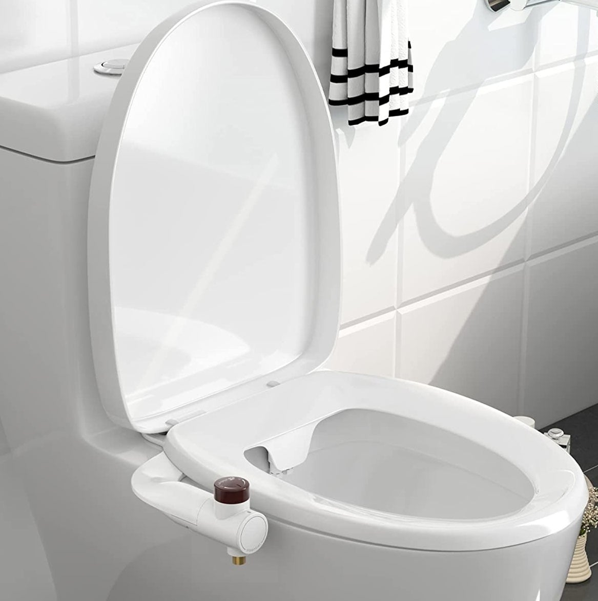 The bidet attachment on a toilet