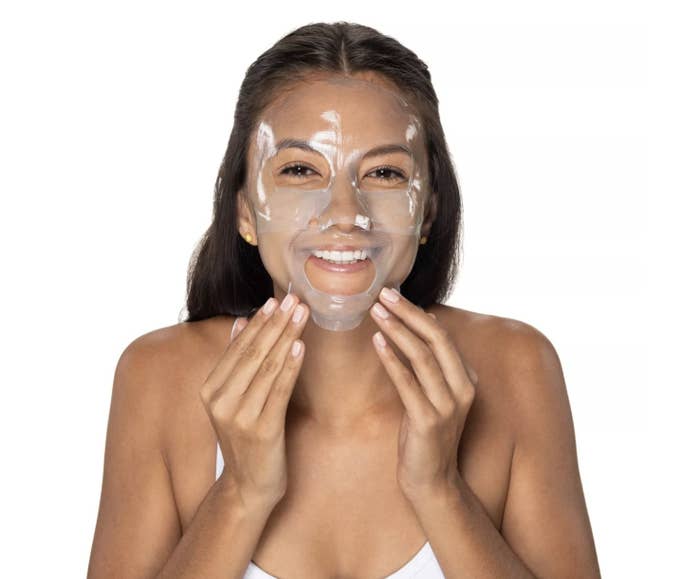 Woman with Neutrogena&#x27;s hydrating face mask on her face