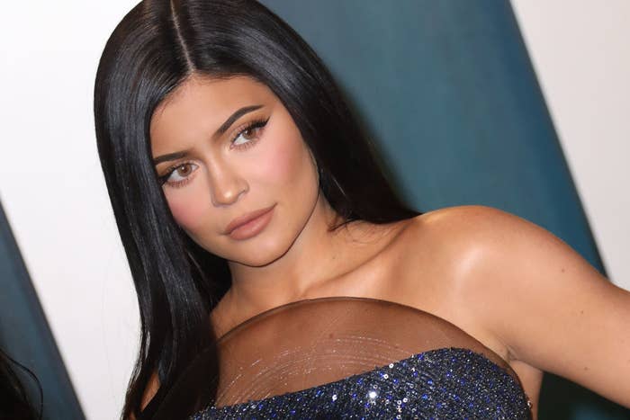 Kylie Jenner attends the 2020 Vanity Fair Oscar Party in a strapless gown