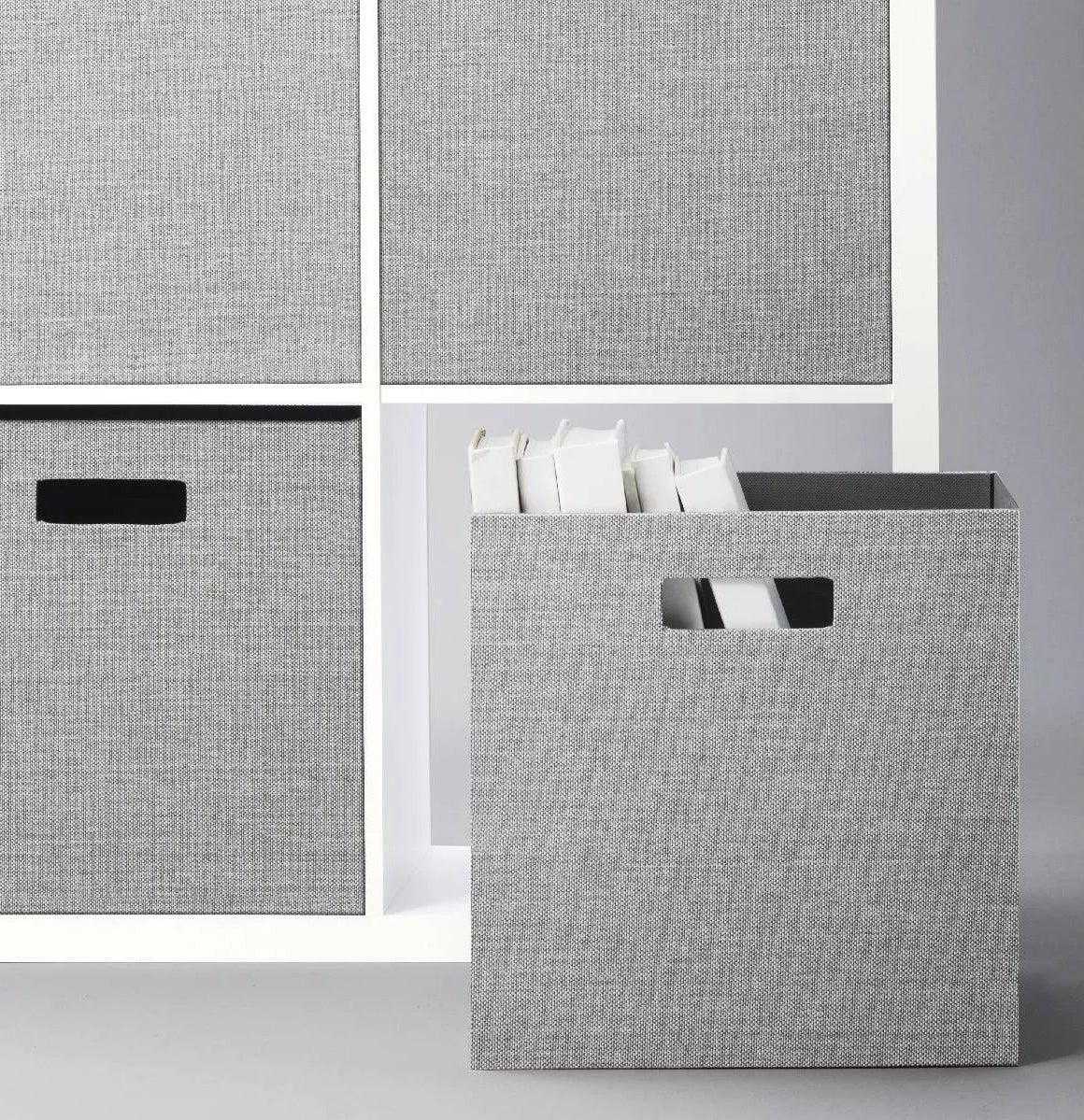 The gray-linen storage cube