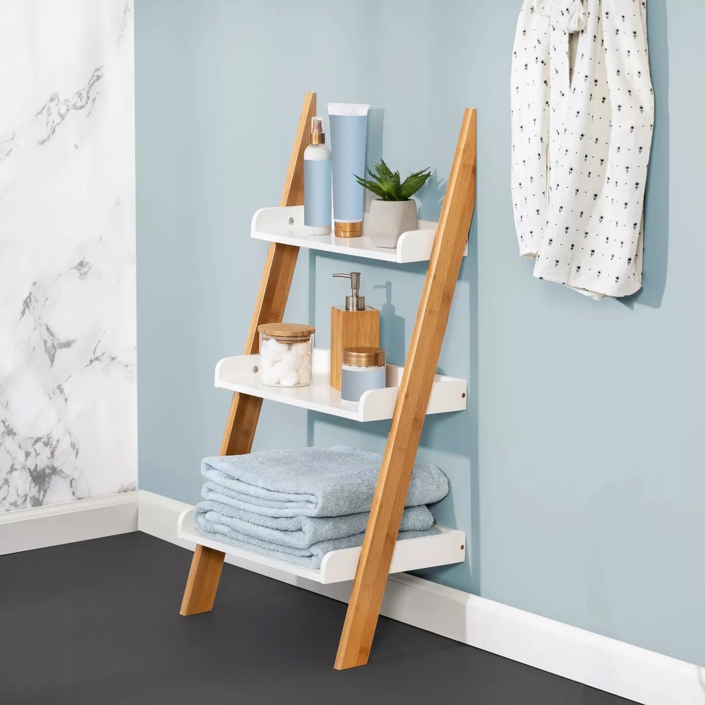 a three-tier ladder shelf