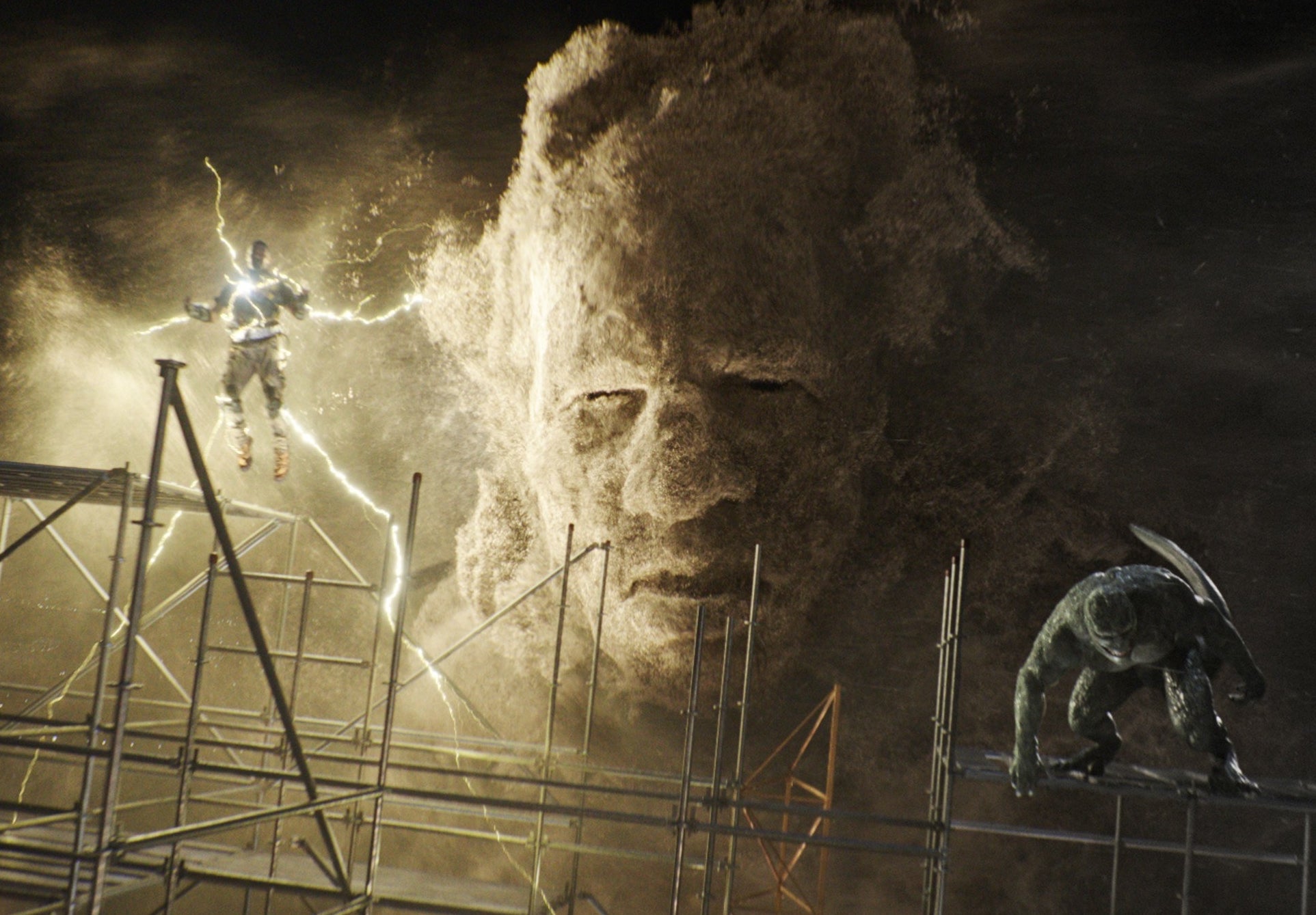 a large sandman villain in the sky