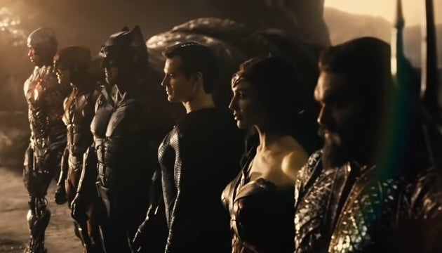 The Justice League standing in the sunset atop a nuclear cooling tower in &quot;Zack Snyder&#x27;s Justice League&quot;