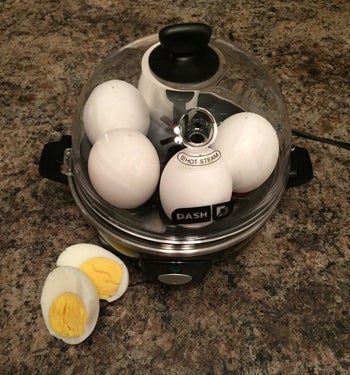 Reviewer showing boiled eggs after using product