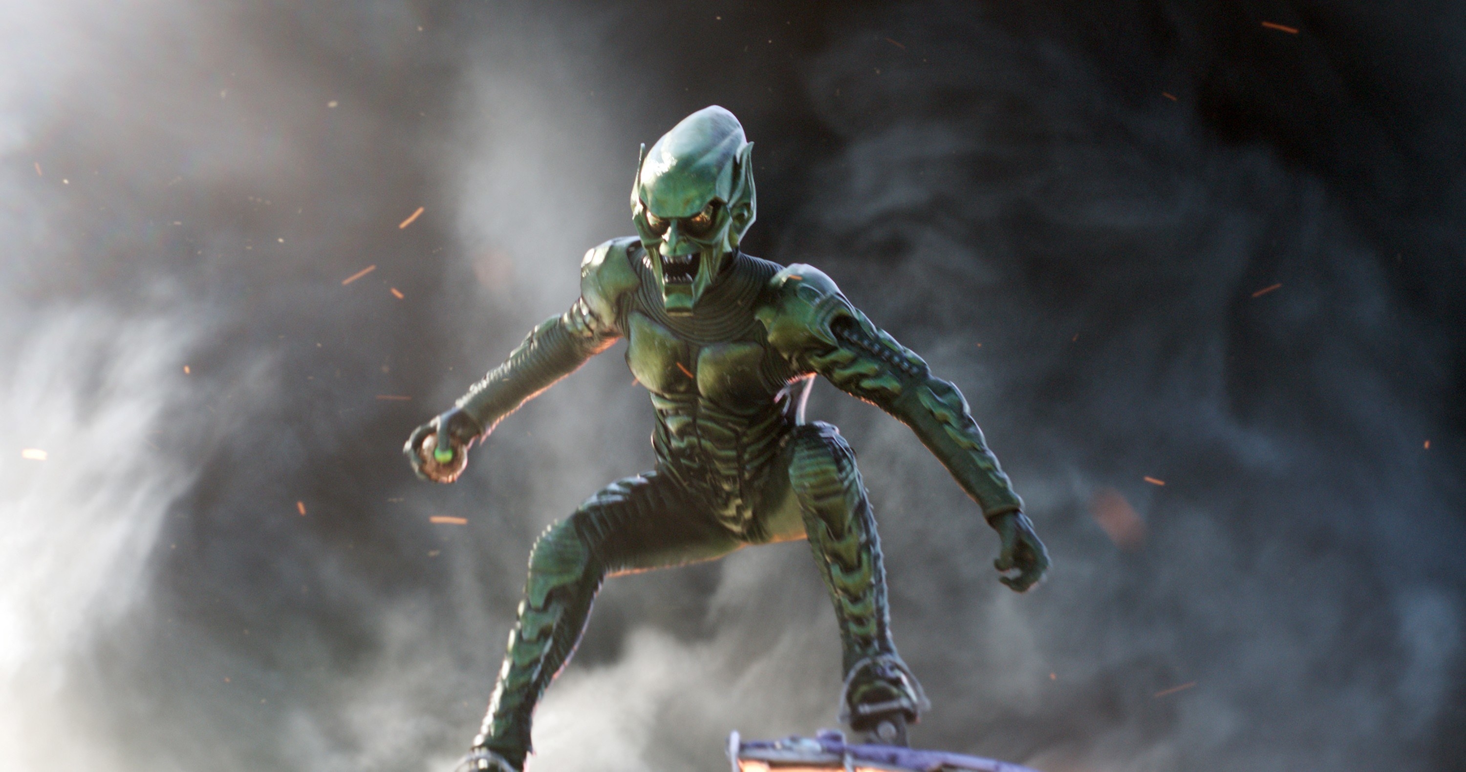 Green Goblin floats in on his hoverboard