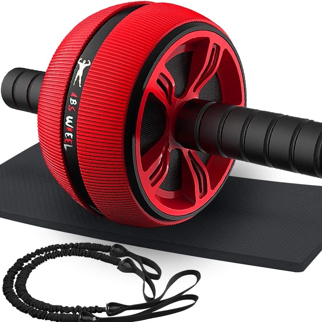 red ab roller wheel with black resistance band