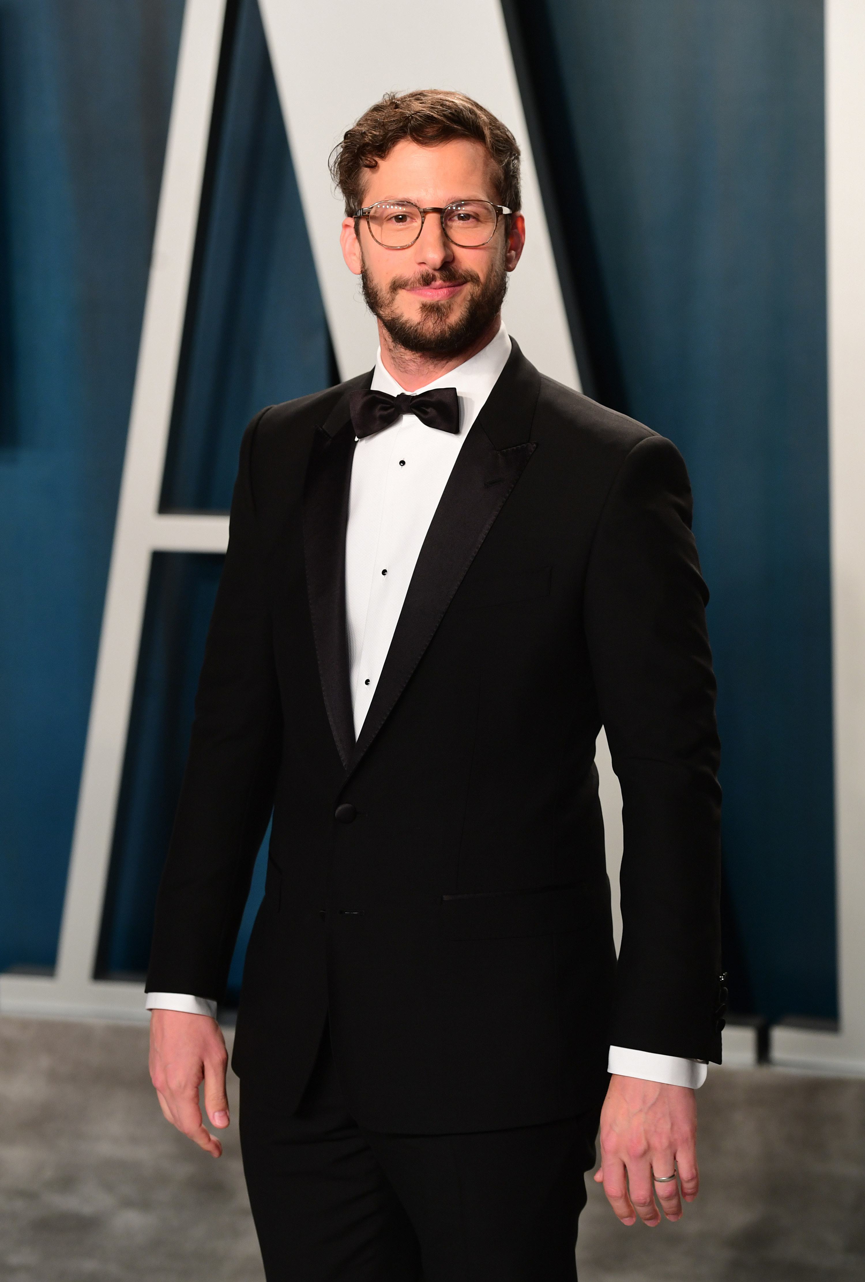 Andy Samberg poses at the 2020 Vanity Fair Oscar Party held at the Wallis Annenberg Center for the Performing Arts
