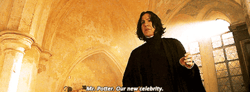 In Sorcerers Stone, Snape says, Mister Potter, our new celebrity