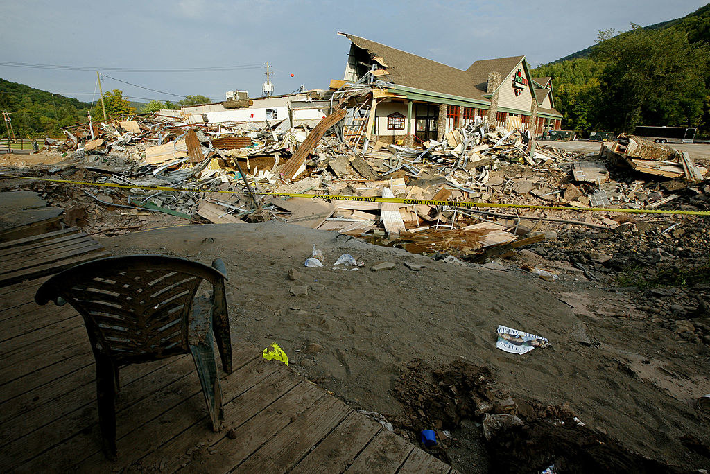 Debris surrounding a destroyed building after the hurricane