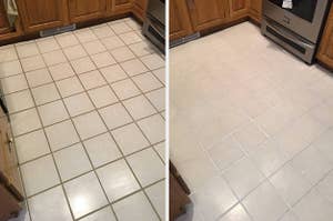 a before and after photo for a grout pen