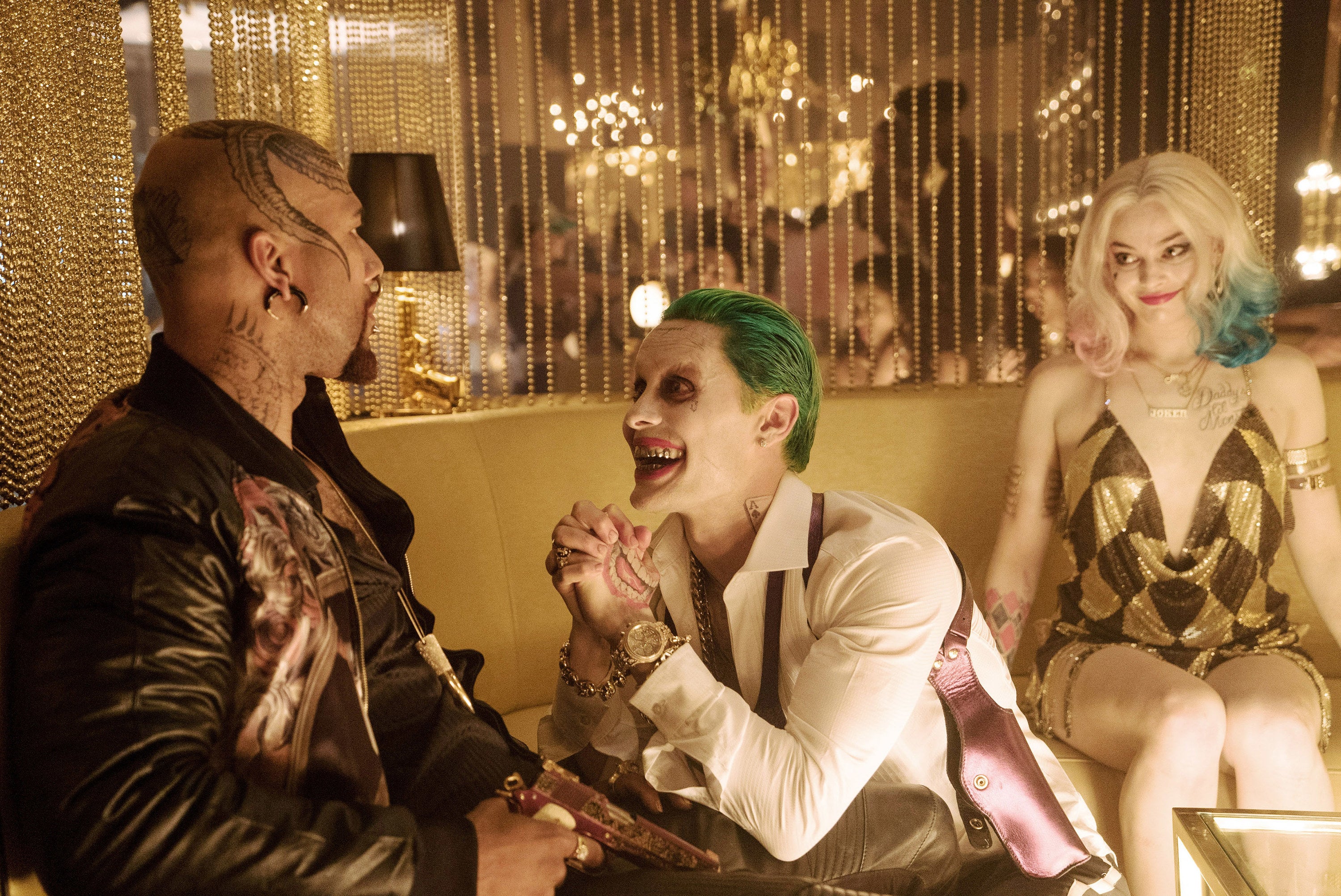 (L-R) Common, Jared Leto and Margot Robbie in "Suicide Squad"