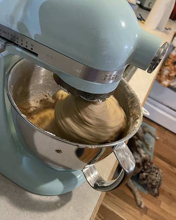 reviewer's mixer in action, mixing dough