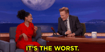 Conan and his guest laughing and saying &quot;it&#x27;s the worst&quot;