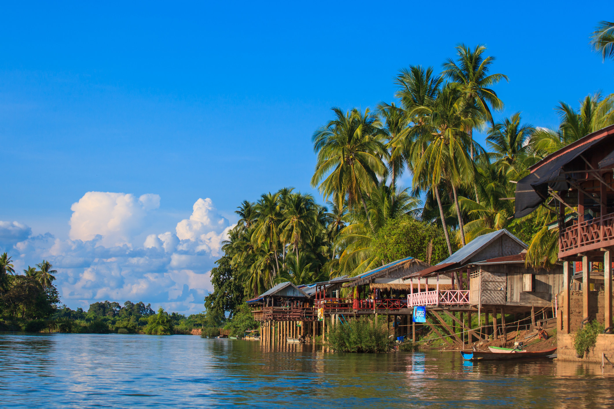 Stilt houses at Mekong river.