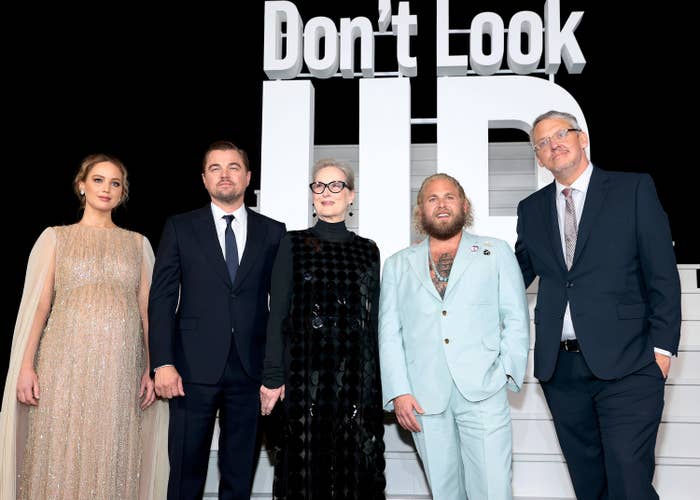 Jennifer Lawrence, Leonardo DiCaprio, Meryl Streep, Jonah Hill, and Adam McKay at the Don&#x27;t Look Up premiere