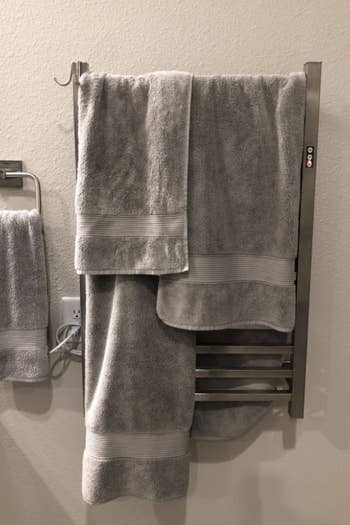 closeup of reviewer's towels on towel rack