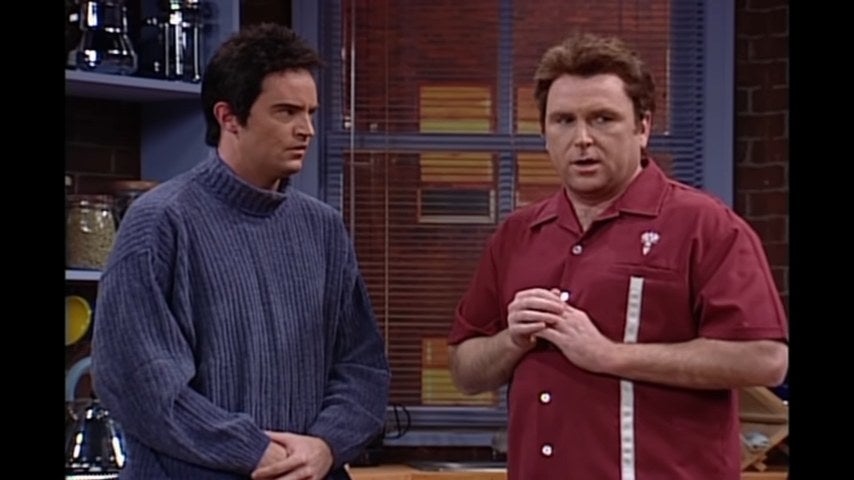 Matthew Perry as Joey and Colin Quinn as Chandler in a parody of "Friends" in "Saturday Night Live"