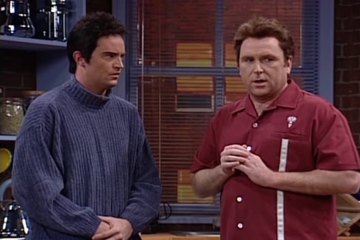 Matthew Perry as Joey and Colin Quinn as Chandler in a parody of &quot;Friends&quot; in &quot;Saturday Night Live&quot;