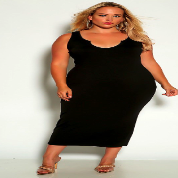 Model wearing black dress