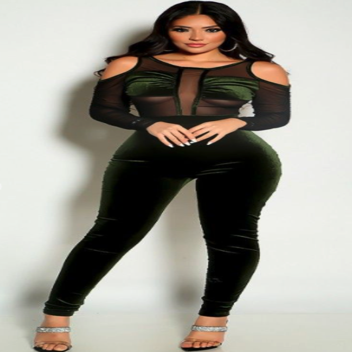 Model wearing black jumpsuit