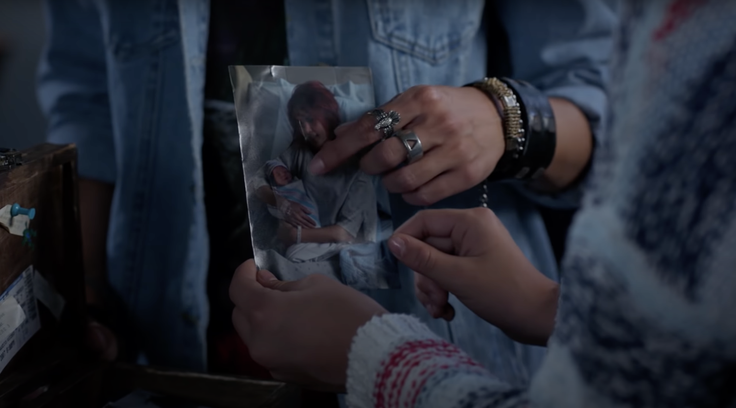 Lilan Bowden points to a younger picture of herself holding her daughter in &quot;Andi Mack&quot;