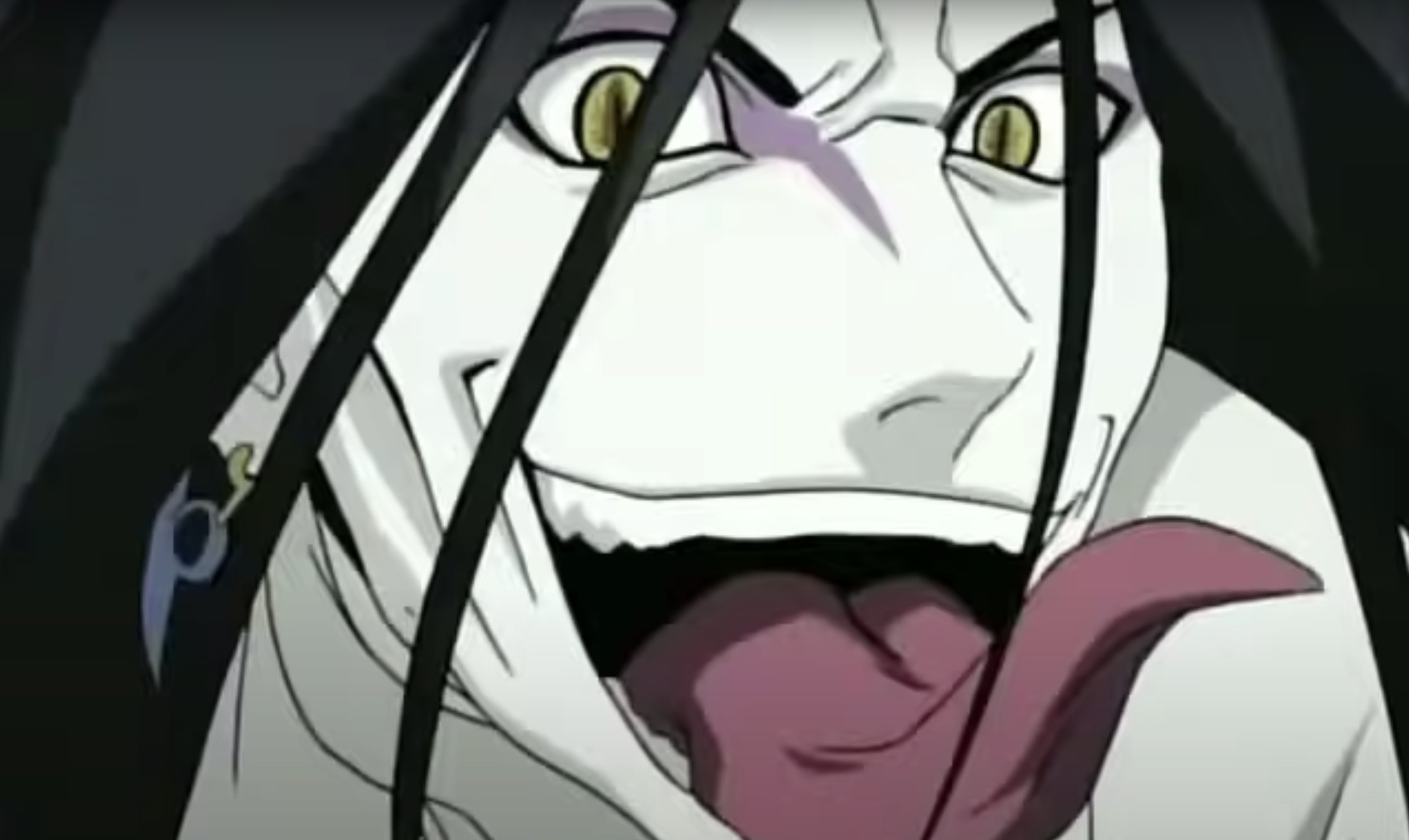 Orochimaru reveals his long reptilian tongue