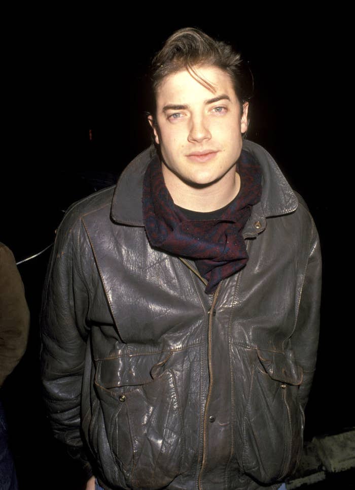 Brendan Fraser in a leather jacket