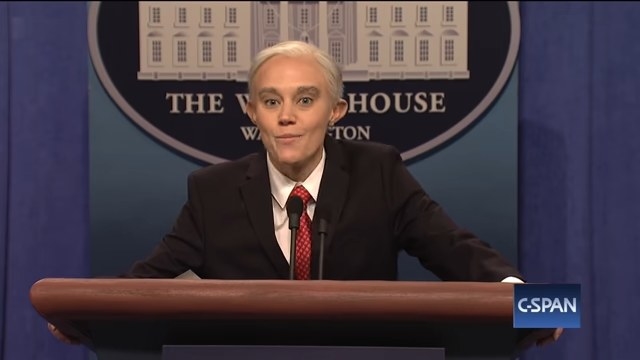 Kate McKinnon as Jeff Session behind a podium in &quot;Saturday Night Live&quot;