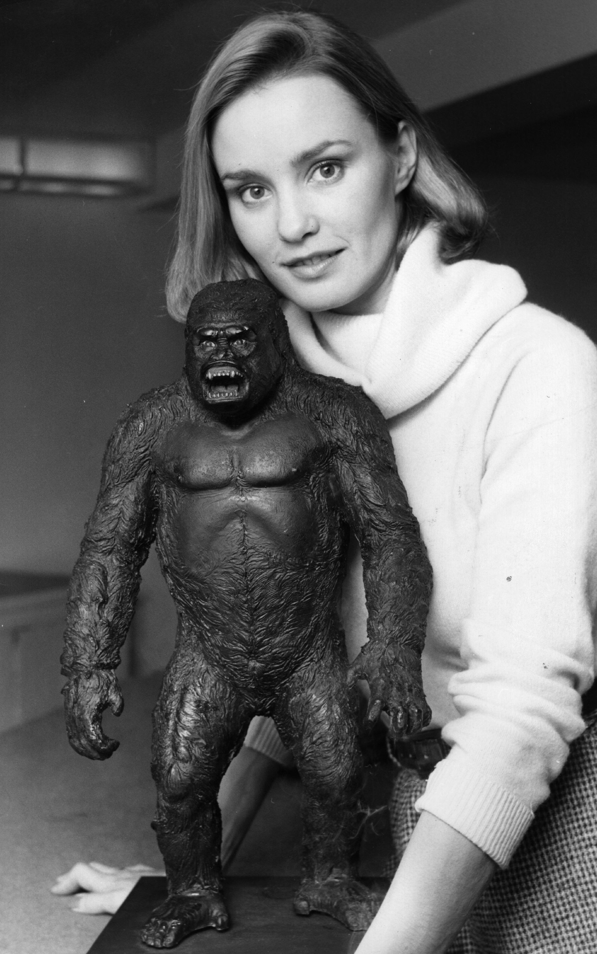 jess lange with a bust of king kong in the 80s