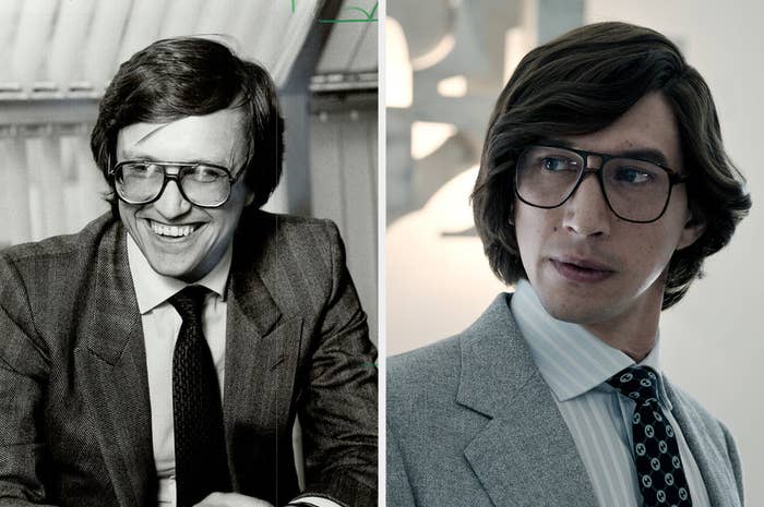 The real Maurizio Gucci and Adam Driver as him